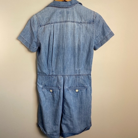 J. Crew Women's Denim Collared Romper Short Sleeve Size 0 Button Up Front - Picture 3 of 16